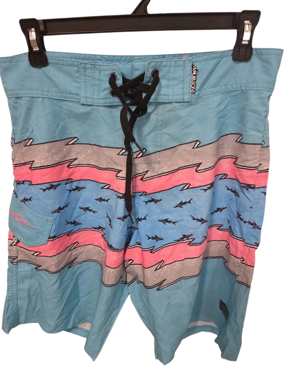 Maui and Sons Men’s Retro Shark Print Swim Trunks Size 30